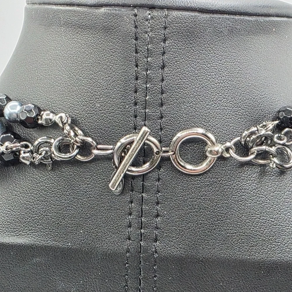 Premier Designs‎ Multi-Strand Beaded Necklace Black Grey Crystal Toggle Clasp